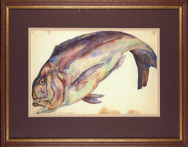 Никанорова Лидия Андреевна (1895 - 1938) «Рыба». 1920-е-1930-е. Бумага, графитный карандаш, акварель, 32 х 49 см (в свету).