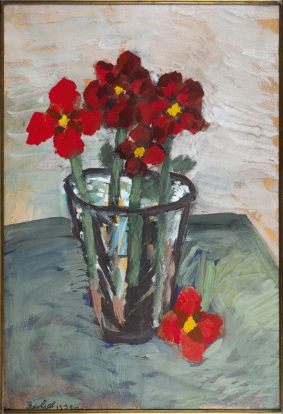 Яковлев Владимир Игоревич (1934 — 1998) «Красные цветы». 1980-е-1990-е. Бумага, гуашь, 57 х 39 см (в свету).