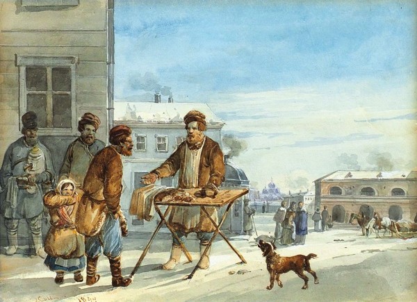 Кольман Карл Иванович (1786–1846) «Уличный торговец». 1844. Бумага, графитный карандаш, акварель, белила, лак, 28,2 х 38 см.