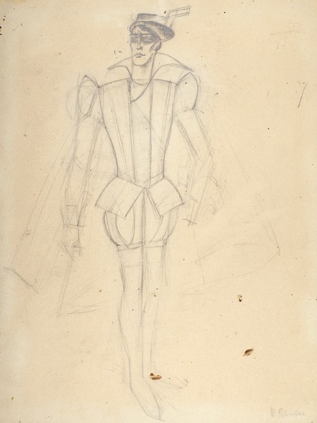 Рабинович Исаак Моисеевич (1894 – 1961) Набросок эскиза костюма к опере Дж. Верди «Дон Карлос». 1922. Бумага, графитный карандаш, 28,2 х 21,2 см.