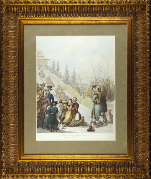 Опиц Георг Эмануэль (1775–1841) «Русские катания с ледяных гор». 1810-е-1820-е. Бумага, акварель, графитный карандаш, 49x38 см.