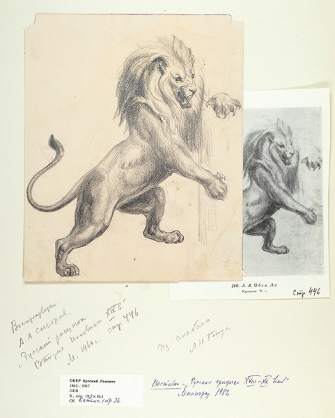 Обер Артемий Лаврентьевич (1843–1917) «Лев». 1880-е. Бумага, графитный карандаш, 19,5x16 см.