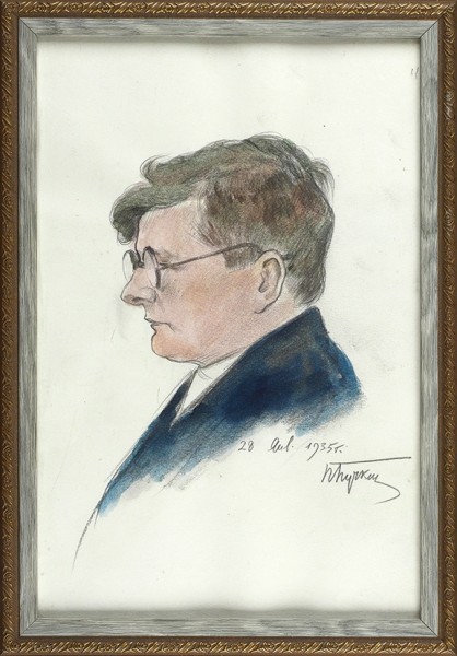 Бучкин Петр Дмитриевич (1886 — 1965) «Портрет Дмитрия Шостаковича». 1935. Бумага, графитный карандаш, акварель, 30x20,7 см.