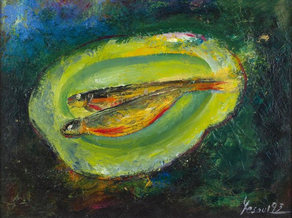 Есаул Евгений Николаевич (1942–1994) «Натюрморт с рыбой». 1993. Холст, масло, 31x40,5 см.