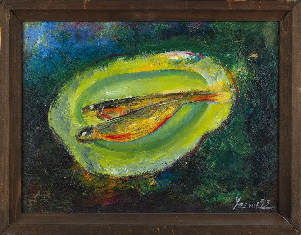 Есаул Евгений Николаевич (1942–1994) «Натюрморт с рыбой». 1993. Холст, масло, 31x40,5 см.