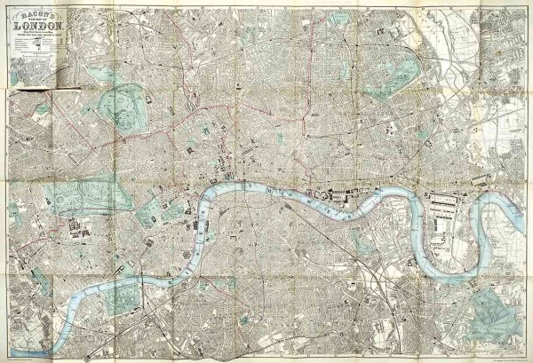Новая шиллинговая карта Лондона от Бэкона и Иллюстрированный путеводитель. [Bacon's New Shilling Map of London and Illustrated Guide. На англ. яз.]. [Лондон]: Bacon, б.г. [1890-е гг.].