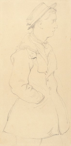 Верне (Vernet) Орас (1789- 1863) «Набросок мужской фигуры в бушлате». 1840-е. Бумага, графитный карандаш, 19,4 х 9,7 см.