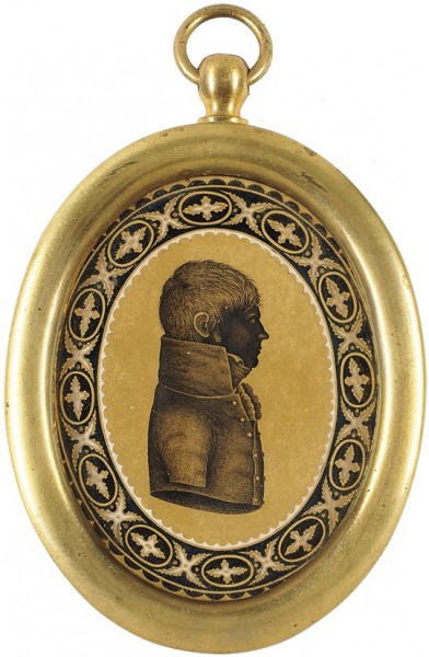 «Миниатюрный портрет молодого человека в мундире». 1790-е. Эгломизе, бронза, 8 х 6,9 см (овал).