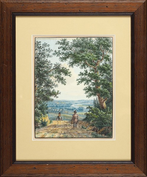 Неизвестный художник «Вид на дорогу от усадебного дома к деревне». 1830-е. Бумага, акварель, 21 х 16,3 см.