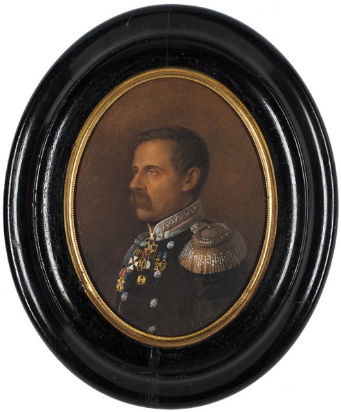 Неизвестный художник «Портрет георгиевского кавалера». 1840-1850-е. Картон, акварель, белила, 14,5 х 11 см.