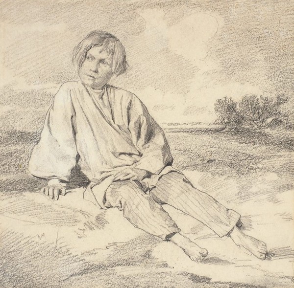 Френц Рудольф Федорович (Фердинандович) (1831–1918) «Крестьянский мальчик». 1860. Бумага, графитный карандаш, 19 х 20 см.»