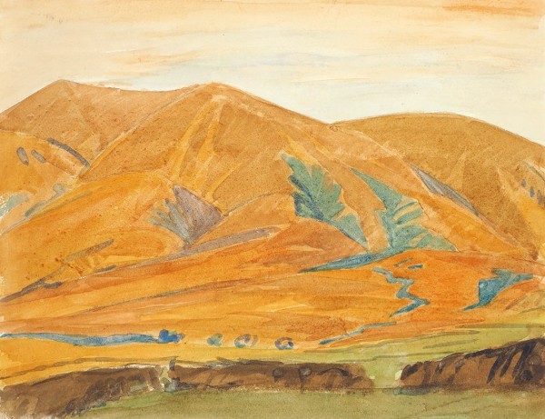 Ульянов Николай Павлович (1885—1949) «Горы». 1940-е. Бумага, графитный карандаш, акварель, 23,3 х 30 см.