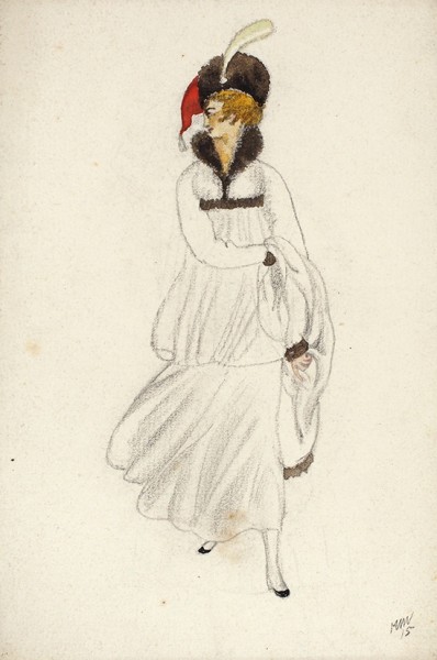 Тырса Николай Андреевич (1887 – 1942) «Девушка в шляпе». 1915. Бумага на картоне, графитный карандаш, акварель, 16 х 11 см.
