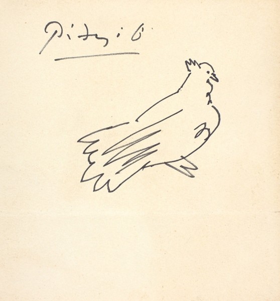 Собственноручный рисунок Пабло Пикассо «Голубь мира», с автографом.