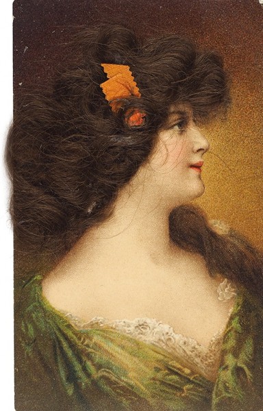Лот из 4 открыток «Женские головки», с накладными волосами. Германия, [1900-е гг.].