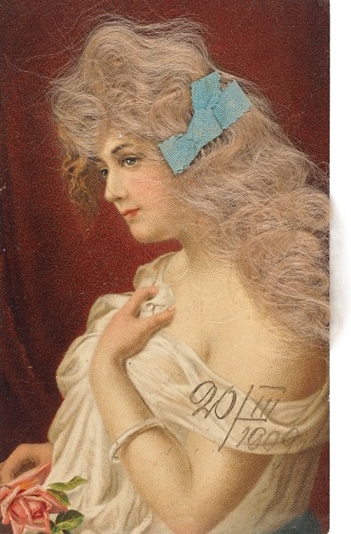 Лот из 4 открыток «Женские головки», с накладными волосами. Германия, [1900-е гг.].