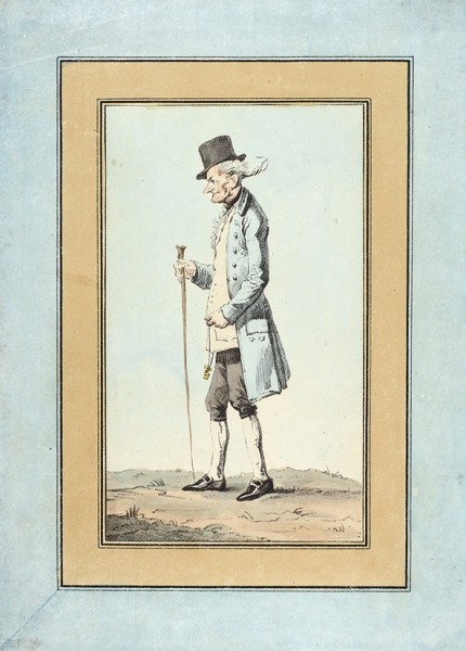 Орловский Александр Осипович (1777-1832) «Француз-эмигрант в шляпе». 1820-е. Бумага, автолитография, акварель, 22,5 х 13,3 см.