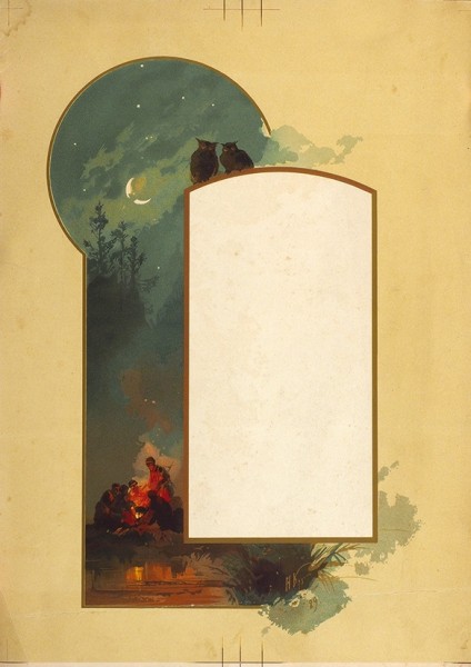 Каразин Николай Николаевич (1842–1908) «Ночью у костра». Лист для фотоальбома. 1889. Бумага, хромолитография, 33,8 х 24,4 см (лист).