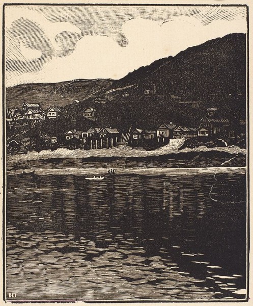 Павлов Иван Николаевич (1872—1951) «Волга». 1921. Бумага, линогравюра, 28,3 х 20,5 см (лист), 21,5 х 17,8 см (оттиск).