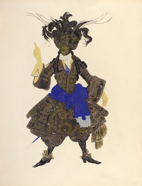 Бакст Лев Самойлович (1866—1924) Эскиз костюма к балету «Алладин». 1923. Бумага, печать, пошуар, 32,8 х 25,5 см.