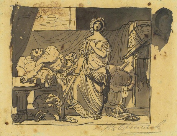 Брюллов Карл Павлович (1799–1852) «Юдифь и Олоферн». 1823. Бумага, сепия, перо, кисть, 18,2x23,5 см.