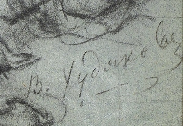 Худяков Василий Григорьевич (1826-1871) «Оплакивание Авеля». 1850-е(?). Бумага голубая, графитный карандаш, 19 х 14,7 см (в свету).