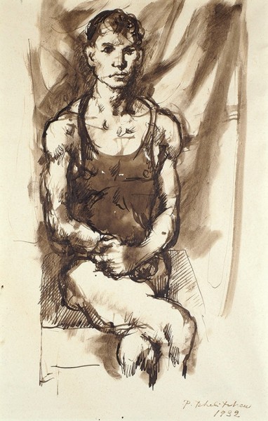 Челищев Павел Фёдорович (1898—1957) «Мужской портрет». 1932. Бумага, тушь, перо, кисть, 30,2 х 19,8 см.