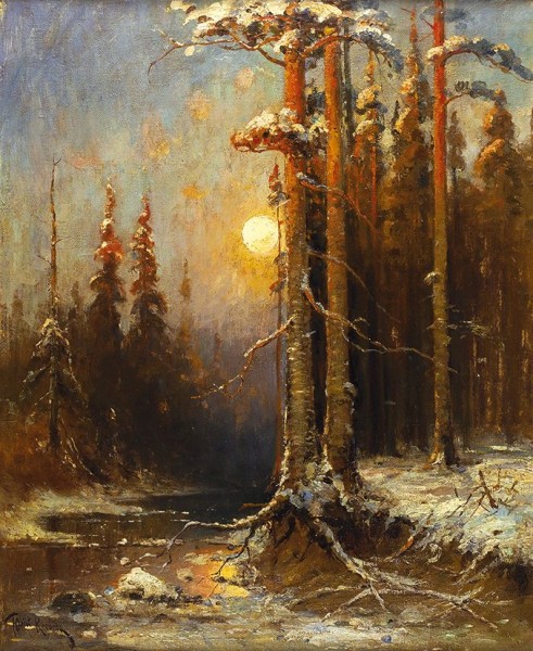 Клевер Юлий Юльевич (1850–1924) и мастерская «Закат солнца». Не ранее конца 1910-х. Холст, масло, 55,5 х 45 см.