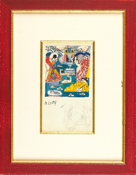Латри Михаил Пелопидович (1875–1942) «Восточная сцена». 1920-е — 1930-е. Бумага, графитный карандаш, акварель, 19,5 х 11 см.