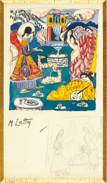 Латри Михаил Пелопидович (1875–1942) «Восточная сцена». 1920-е — 1930-е. Бумага, графитный карандаш, акварель, 19,5 х 11 см.