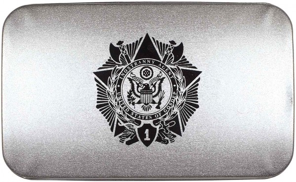 Sergey Mironenko / The Transnational First Class Order of the Enemy of the People with a promotion to the honorary rank of the Agent of the Foreign Intelligence Service . 2013. Heavy metal, enamel, screw fastening, number 89, in a case including an Order Card. Diameter 6.5 cm.