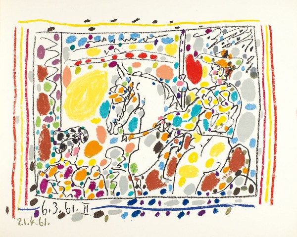 [Литографии Пикассо]. «О быках» с Пикассо / текст Хайме Сабартеса; рисунки Пабло Пикассо. [«A los Toros» mit Picasso / text von Jaime Sabartes. На нем. яз.]. Монте-Карло: Verlag Andre Sauret, 1961.