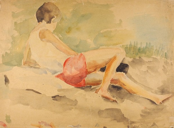 Истомин Константин Николаевич (1887—1942) «Лежащая девочка». 1920-е. Бумага, графитный карандаш, акварель, 26,2 х 35 см.