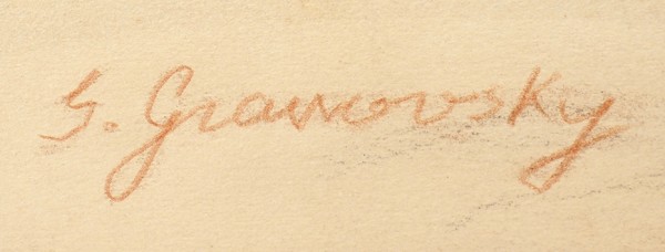 Грановский Самуил Соломонович (Самюэль, Хаим) (1889—1942) «Бычок». 1930-е. Бумага, сангина, уголь, влажная кисть, 50 х 63 см (в свету).