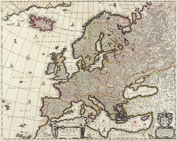 Гравированная карта Европы [Europa delineata et recens edita per Nicolaum Visscher. На лат. яз.] / худ. Н. Вишер. [Амстердам, 1670].