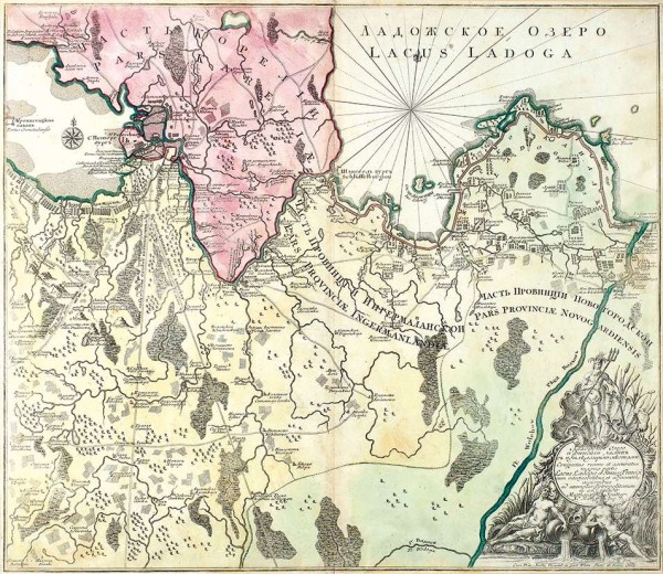 Гравированная карта «Ладожское озеро и Финский залив с прилежащими местами» / J. Grimel del. [СПб.: Акад. Наук, 1741-1742].