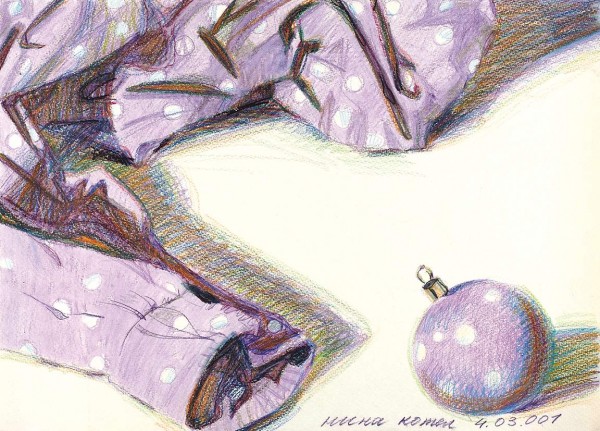 Котел Нина «Рукав и шарик 1». 2001. Бумага, восковая пастель, цветные карандаши. 43 х 60 см. Собственность автора.