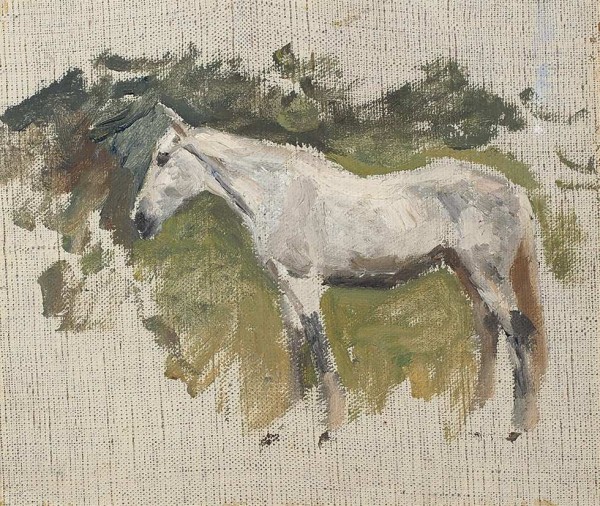 Степанов Алексей Степанович (1858–1923) «Белая лошадь» 1900-е. Холст на картоне, масло, 15 х 17,5 см (в свету).