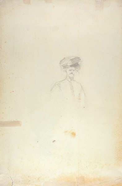 Френц Рудольф Федорович (Фердинандович) (1831–1918) «Человек в шляпе». Первая четверть ХХ века. Бумага, графитный карандаш, акварель, 46,4 х 30,5 см.