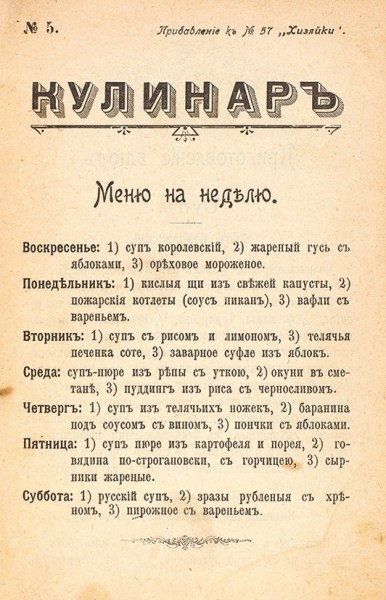 «Кулинарный» конволют. 1903, 1906.