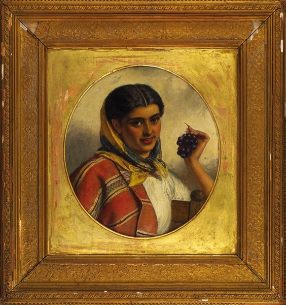Лиддердэйл Чарльз Силлем (1830—1895) «Девушка с гроздью винограда». 1867. Доска, масло, 29 х 25,5 см.