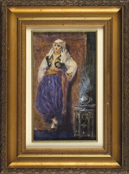 Неизвестный художник «Одалиска». Конец XIX — начало XX века. Бумага, графитный карандаш, акварель, белила, 25 х 14,5 см (в свету).