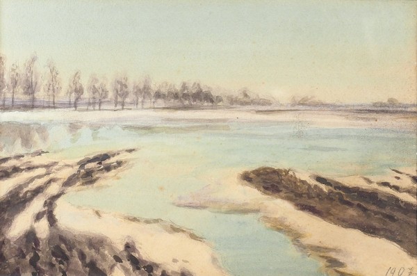 Мартынов Николай Авенирович (1842(43)—1913) «Весенние воды». 1907. Бумага, акварель, 21 х 32 см (в свету).