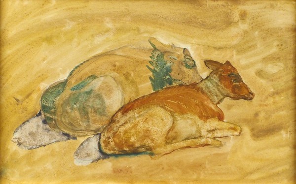 Яковлев Александр Евгеньевич (1887–1938) «Телята». 1911. Бумага, графитный карандаш, акварель, 21,5x34,7 см.