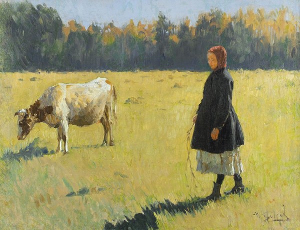 Куликов Иван Семенович (1875—1945) «Юная пастушка». 1910-е—1920-е. Холст, масло, 57,3 х 74,5 см.