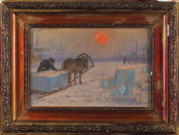 Авилов Михаил Иванович (1882—1954) «Суббота». 1929. Картон, масло, 23,6 х 36 см.