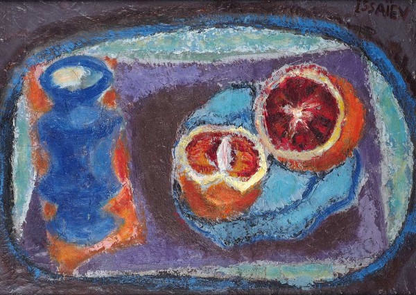 Исаев Николай Александрович (1891–1977) «Натюрморт с красными апельсинами». 1940-е — 1950-е. Оргалит, масло, 45,3 х 33 см.