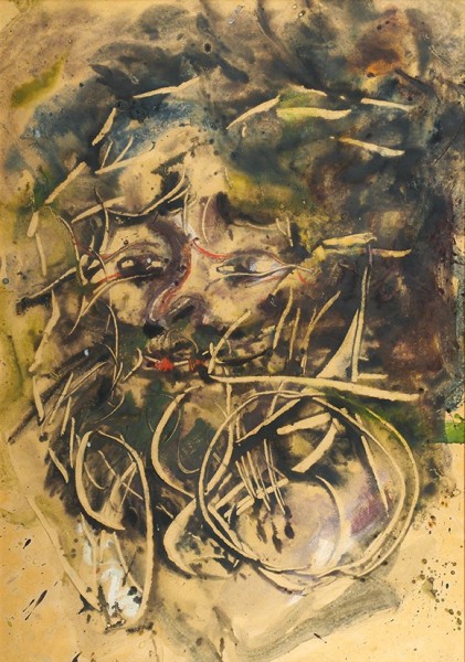 Зверев Анатолий Тимофеевич (1931 — 1986) «Автопортрет». 1980. Бумага, акварель, белила, процарапывание, 72,5 х 60 см.