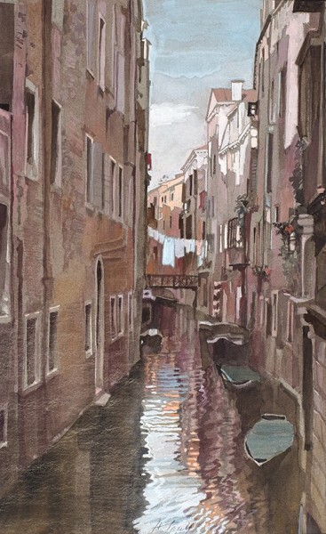 Гольц Ника Георгиевна (1925–2012) «Венеция. Канал». 2003. Бумага, графитный карандаш, акварель, белила, 45,7 х 28,4 см.